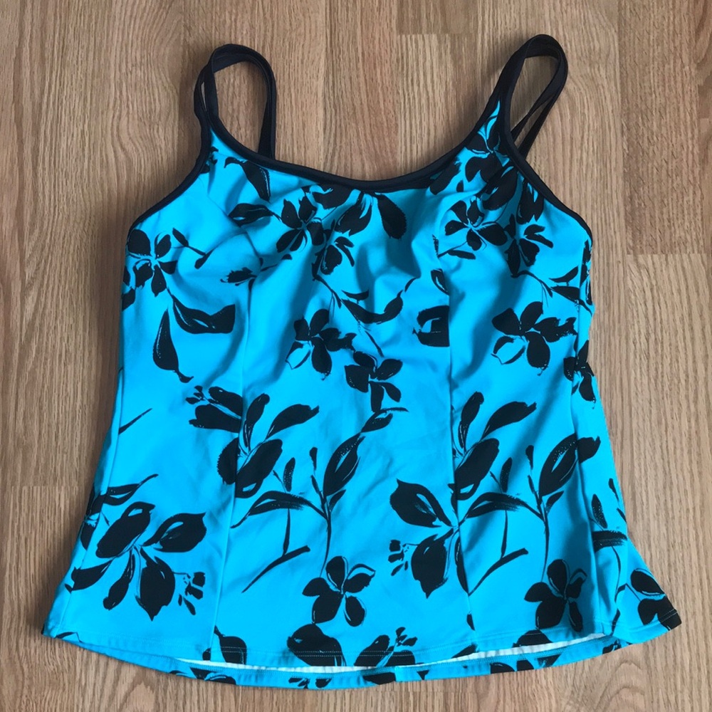 Miraclesuit Garden Club Malibu Turquoise Floral Tankini Top size 16 DD